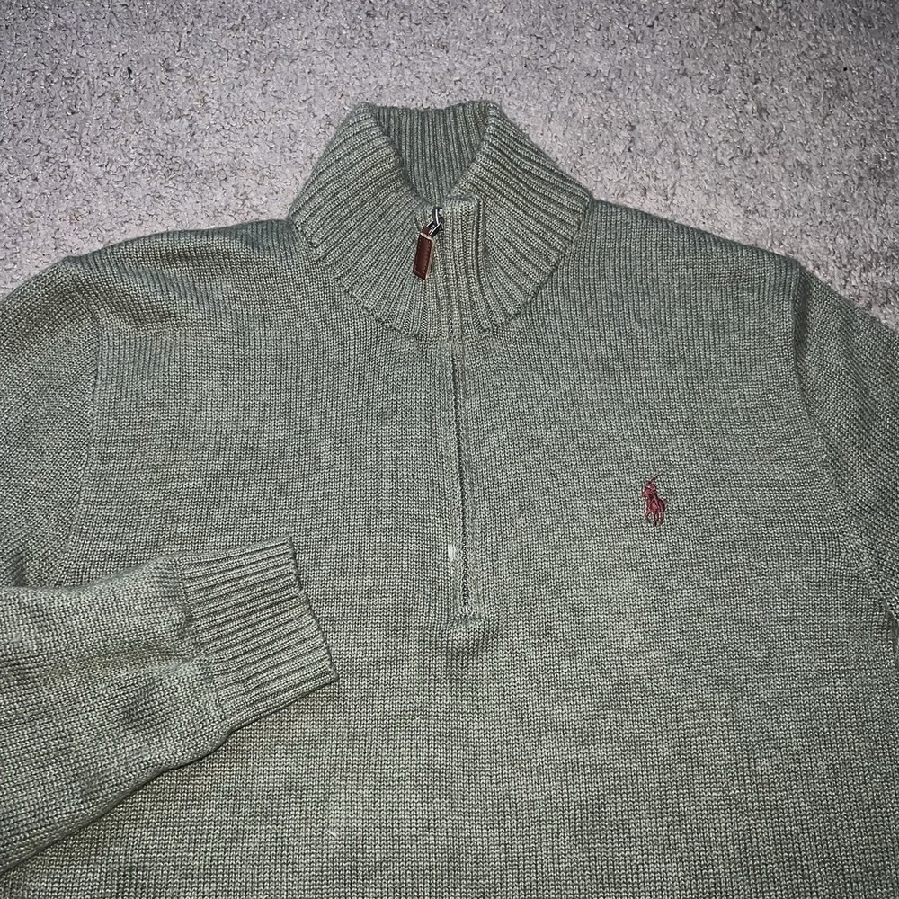 Polo Ralph Lauren Sweater Mens Large Pullover Pima Cotton 1/4 Zip Green
